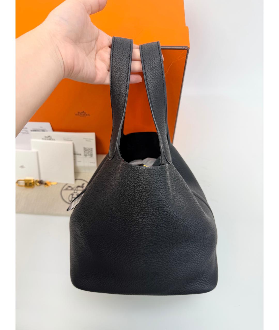 HERMES Черная кожаная сумка с короткими ручками, фото 9