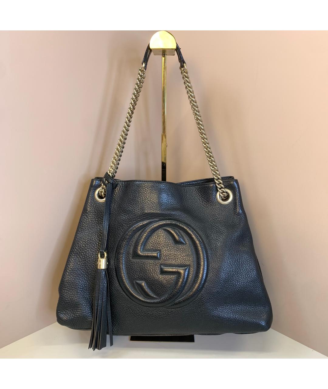 GUCCI Черная кожаная сумка тоут, фото 9