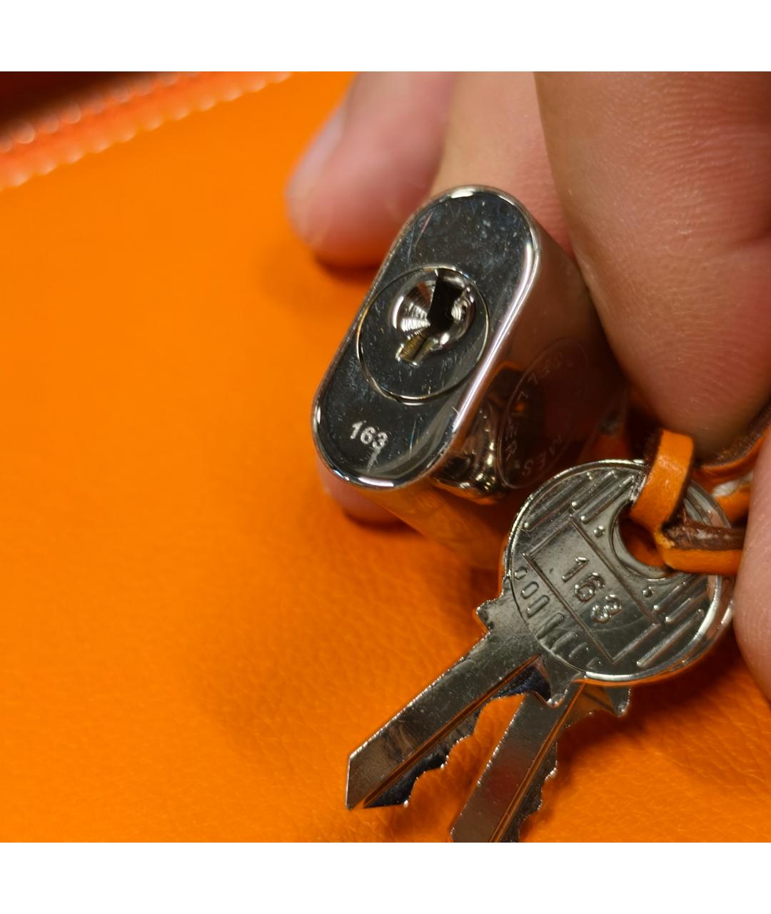 HERMES Оранжевая кожаная сумка с короткими ручками, фото 7