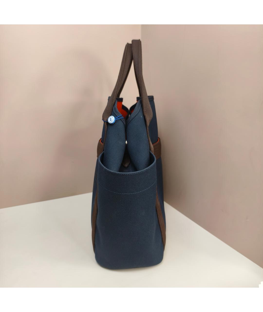 HERMES Темно-синяя тканевая сумка с короткими ручками, фото 8