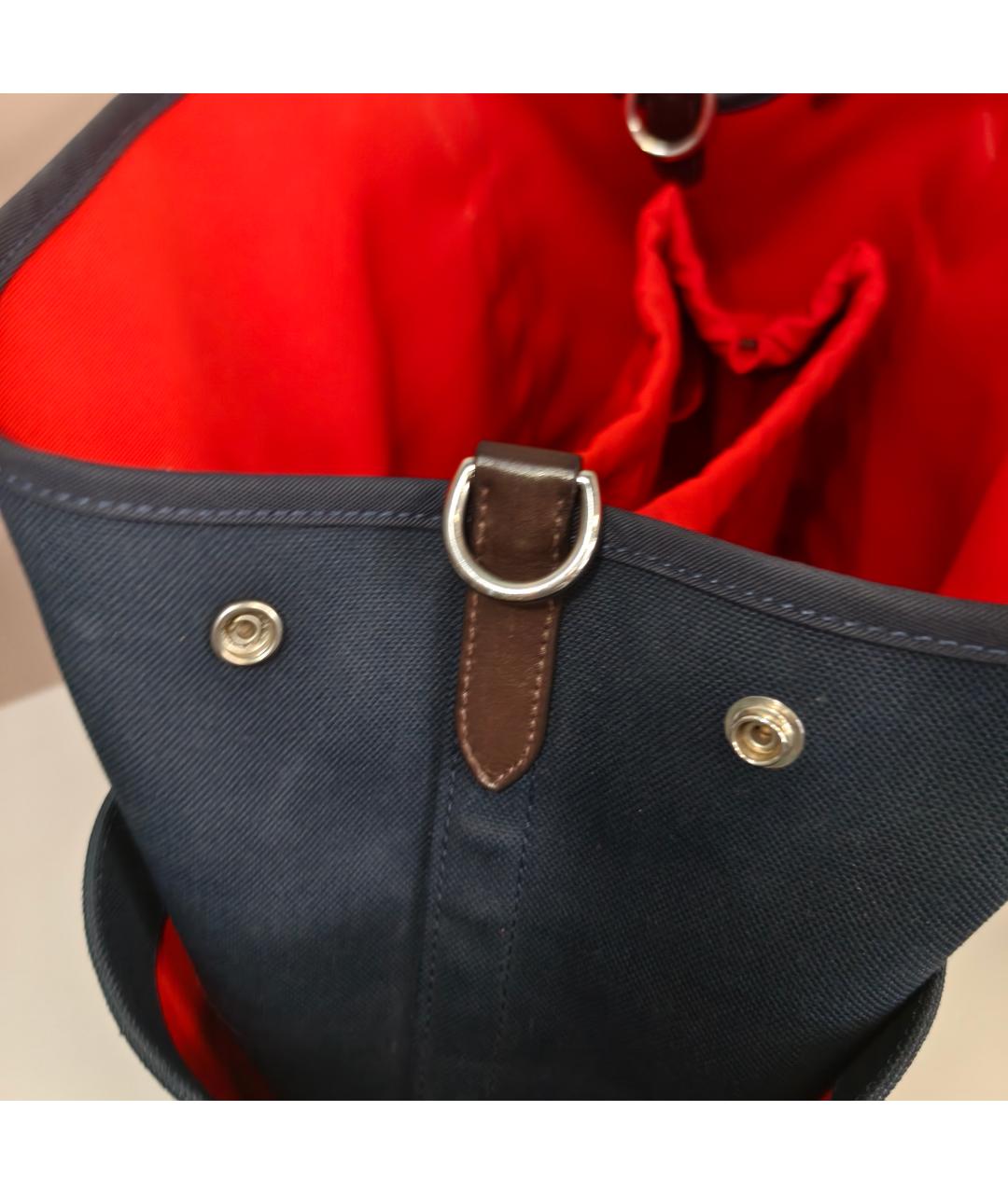 HERMES Темно-синяя тканевая сумка с короткими ручками, фото 2