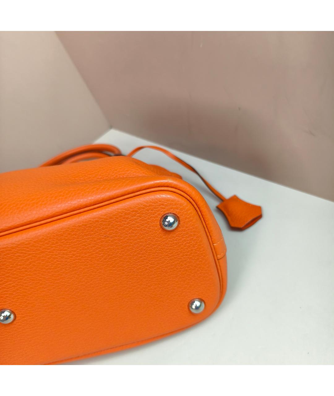 HERMES Оранжевая кожаная сумка с короткими ручками, фото 7