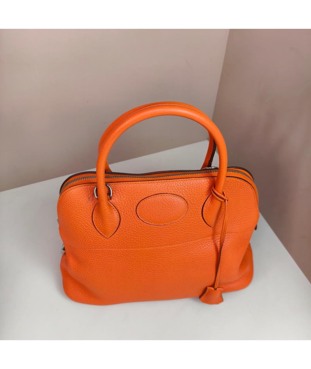 HERMES Оранжевая кожаная сумка с короткими ручками, фото 6