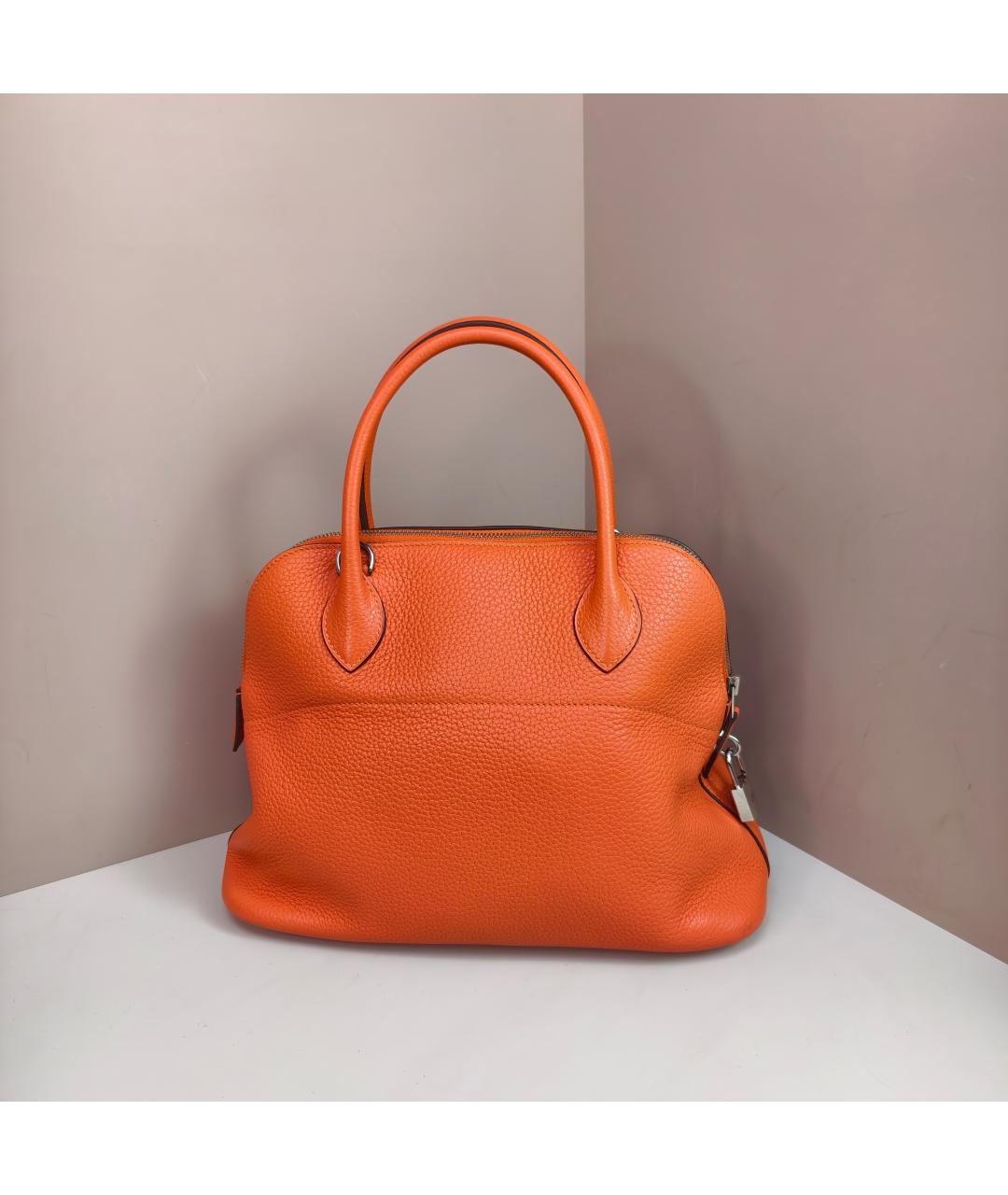 HERMES Оранжевая кожаная сумка с короткими ручками, фото 5