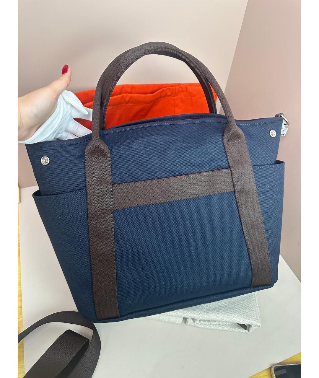 HERMES Темно-синяя тканевая сумка с короткими ручками, фото 8