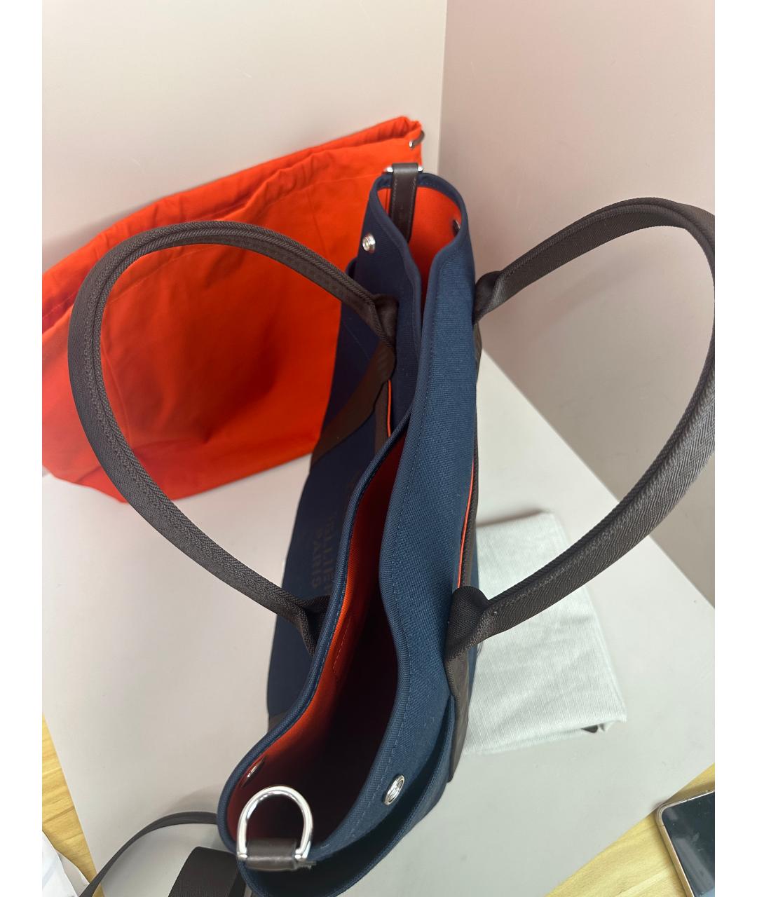HERMES Темно-синяя тканевая сумка с короткими ручками, фото 9