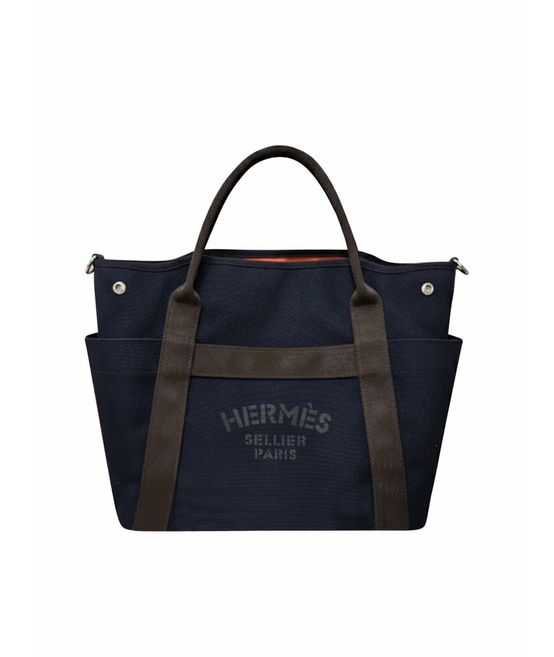 HERMES Темно-синяя тканевая сумка с короткими ручками, фото 1