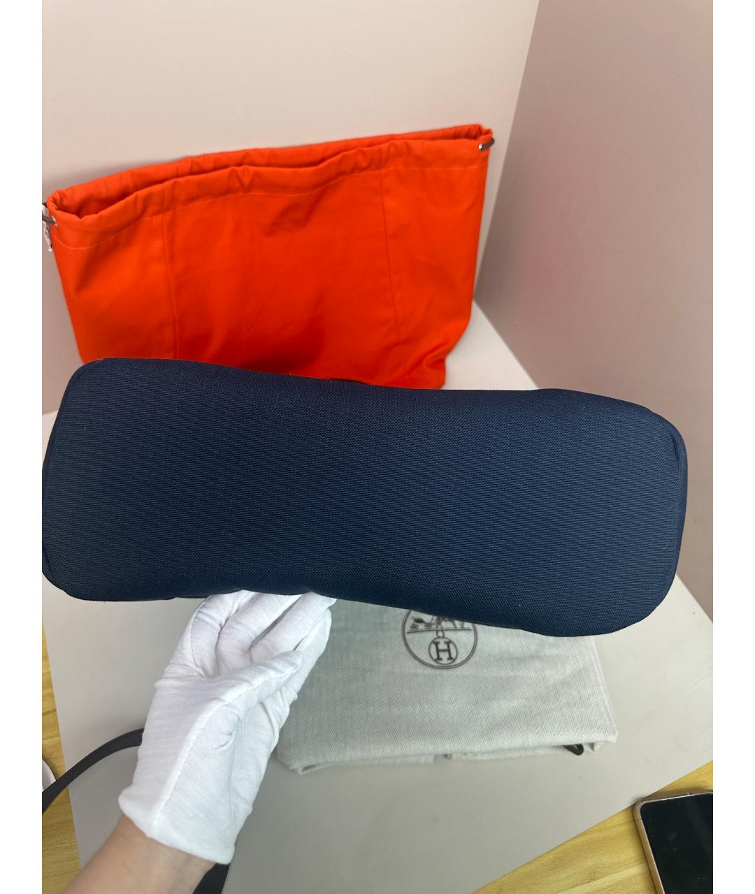 HERMES Темно-синяя тканевая сумка с короткими ручками, фото 2