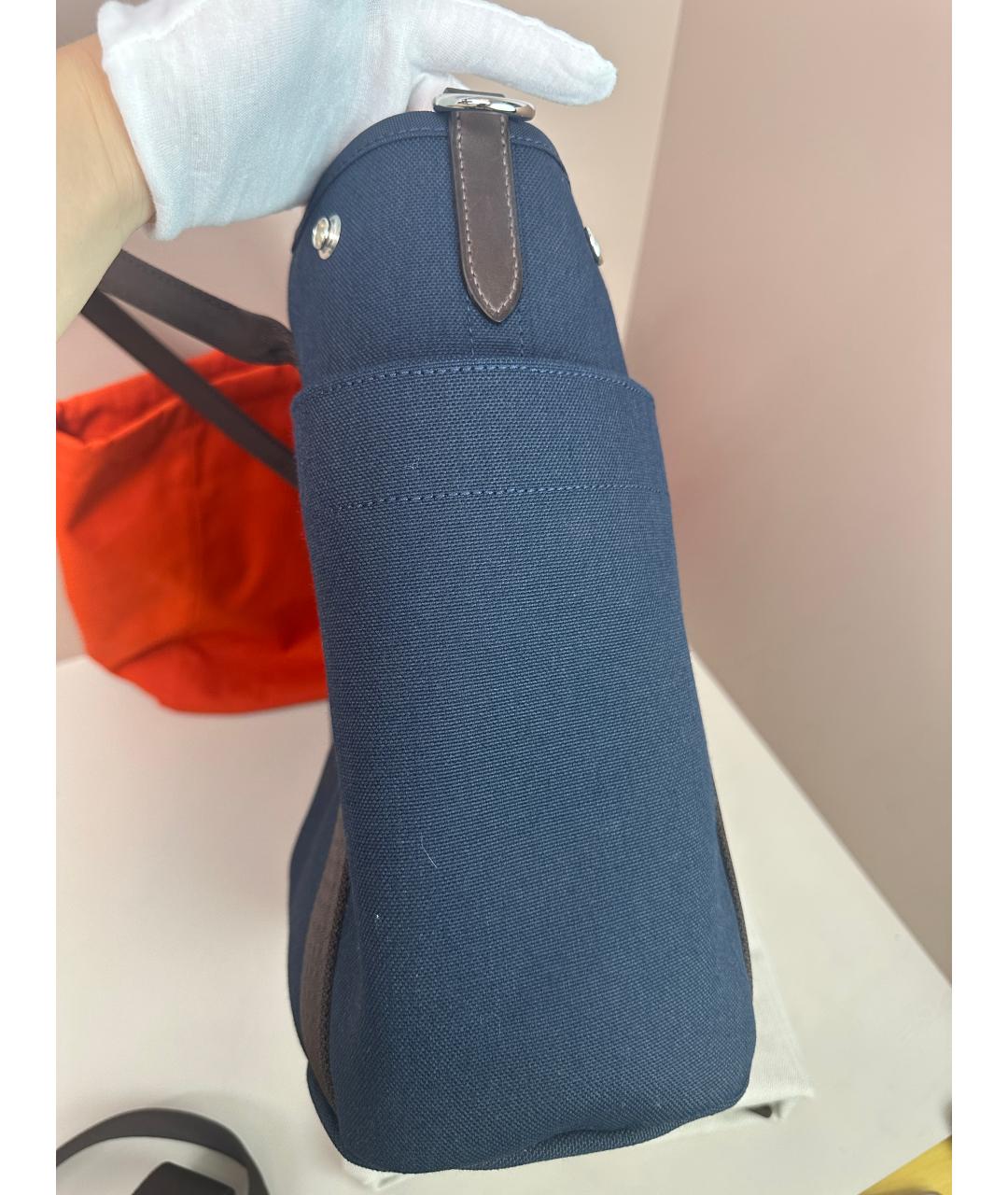 HERMES Темно-синяя тканевая сумка с короткими ручками, фото 5