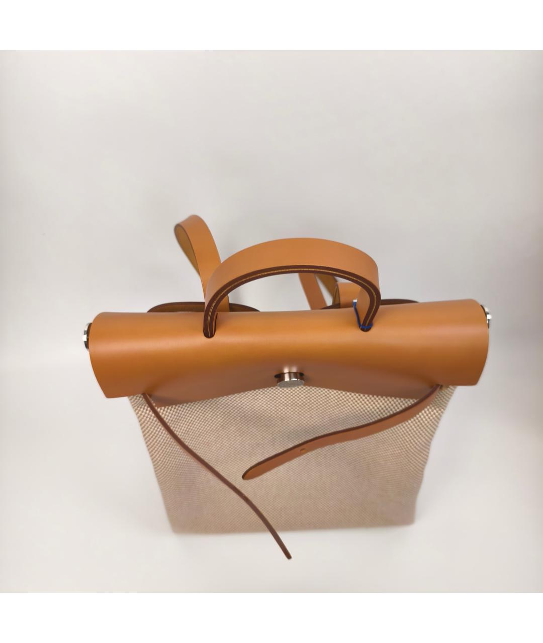 HERMES Бежевый тканевый рюкзак, фото 4