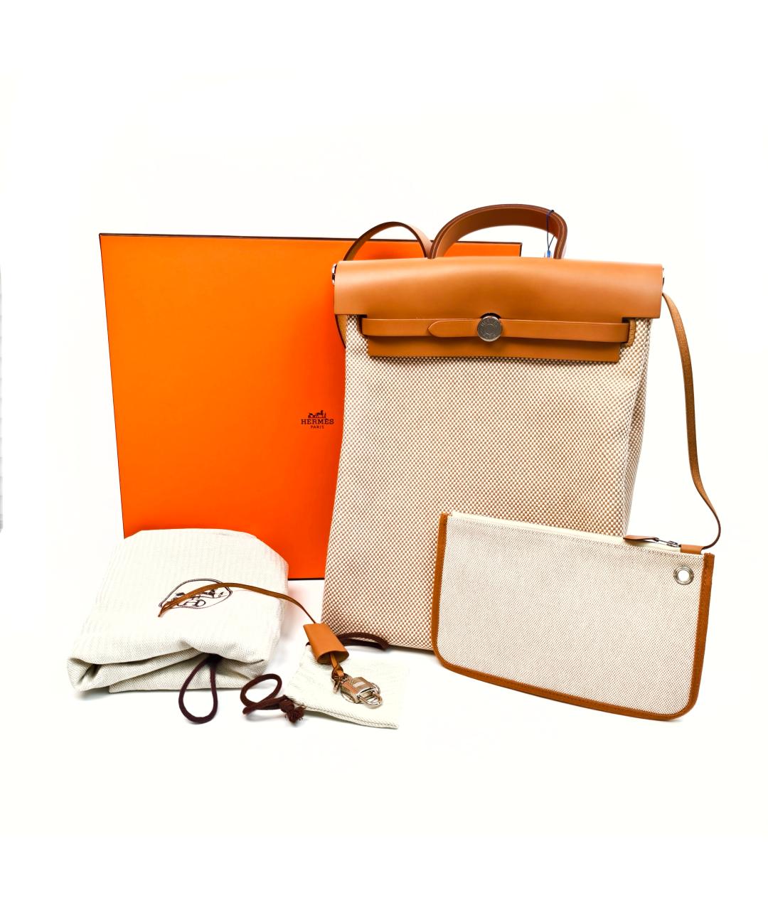 HERMES Бежевый тканевый рюкзак, фото 10