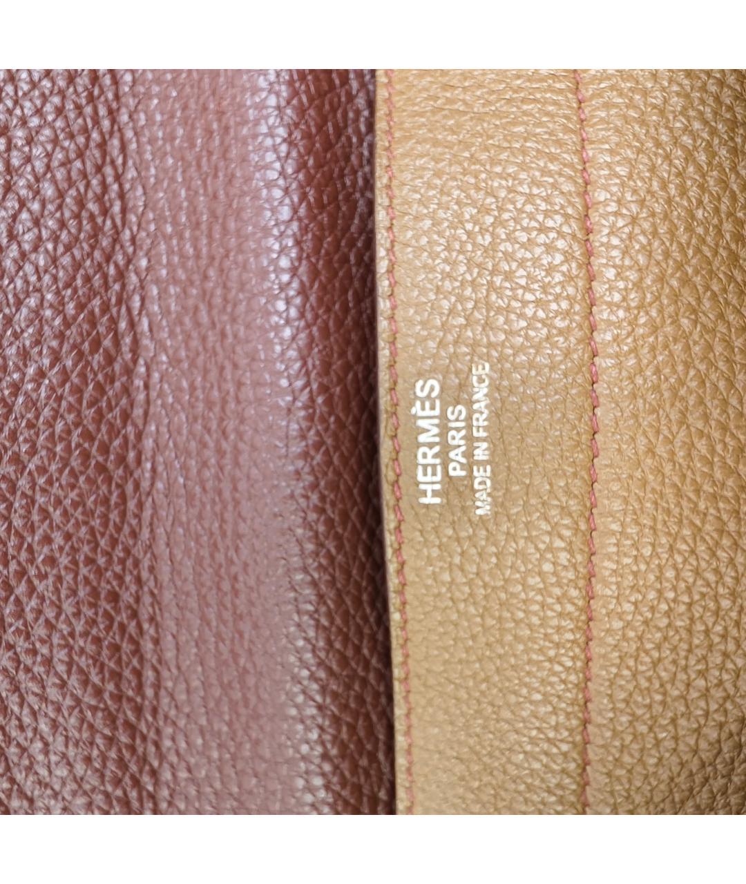 HERMES Бежевая кожаная сумка с короткими ручками, фото 5