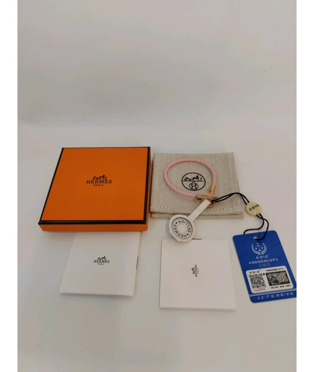 HERMES Розовый кожаный браслет, фото 2