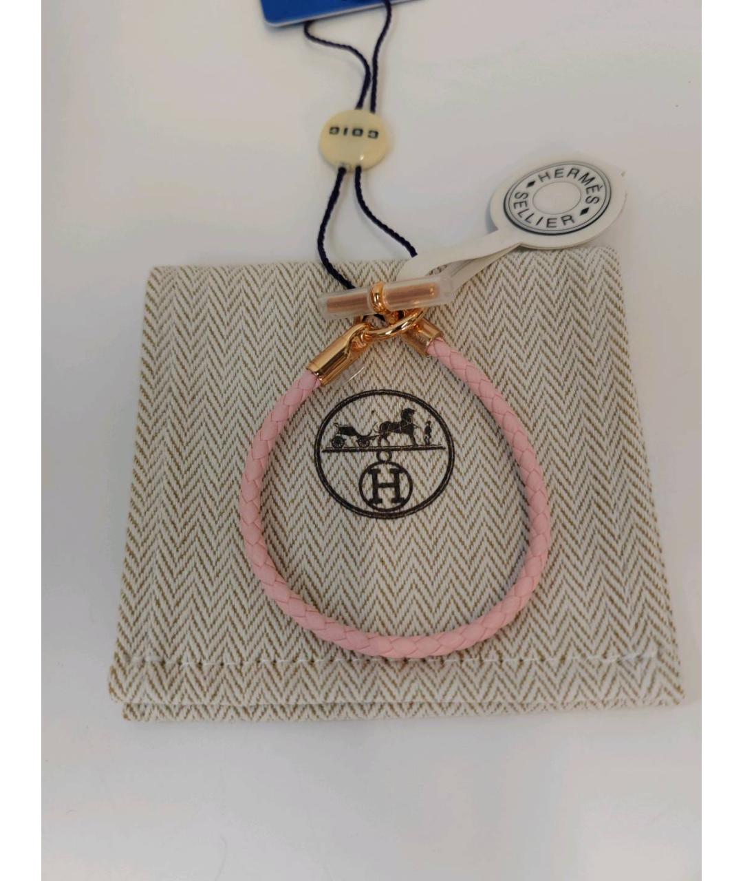 HERMES Розовый кожаный браслет, фото 3