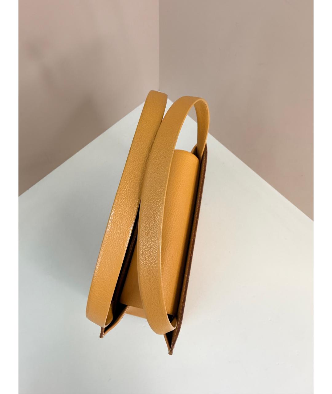 HERMES Горчичная кожаная сумка с короткими ручками, фото 7
