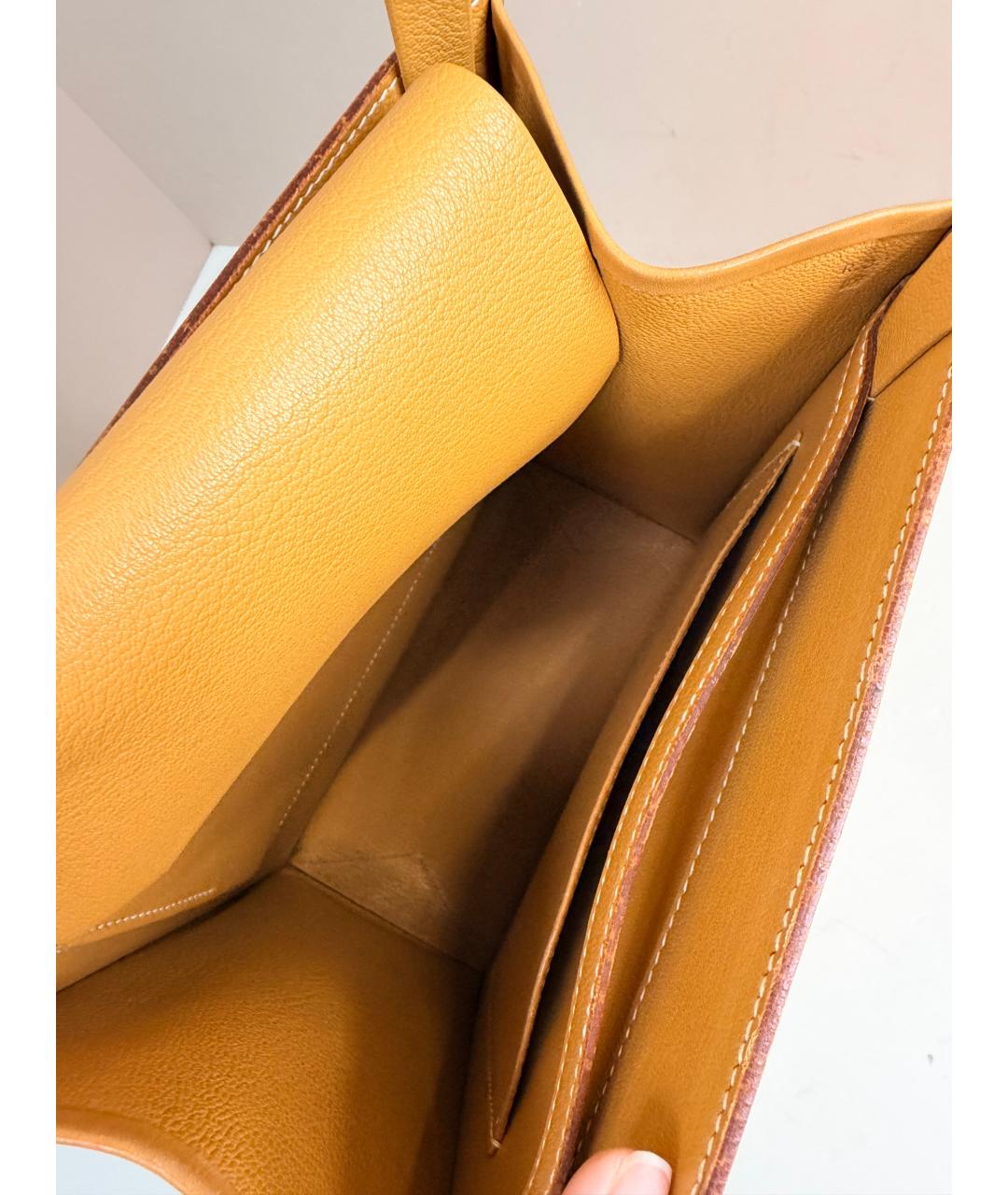 HERMES Горчичная кожаная сумка с короткими ручками, фото 2