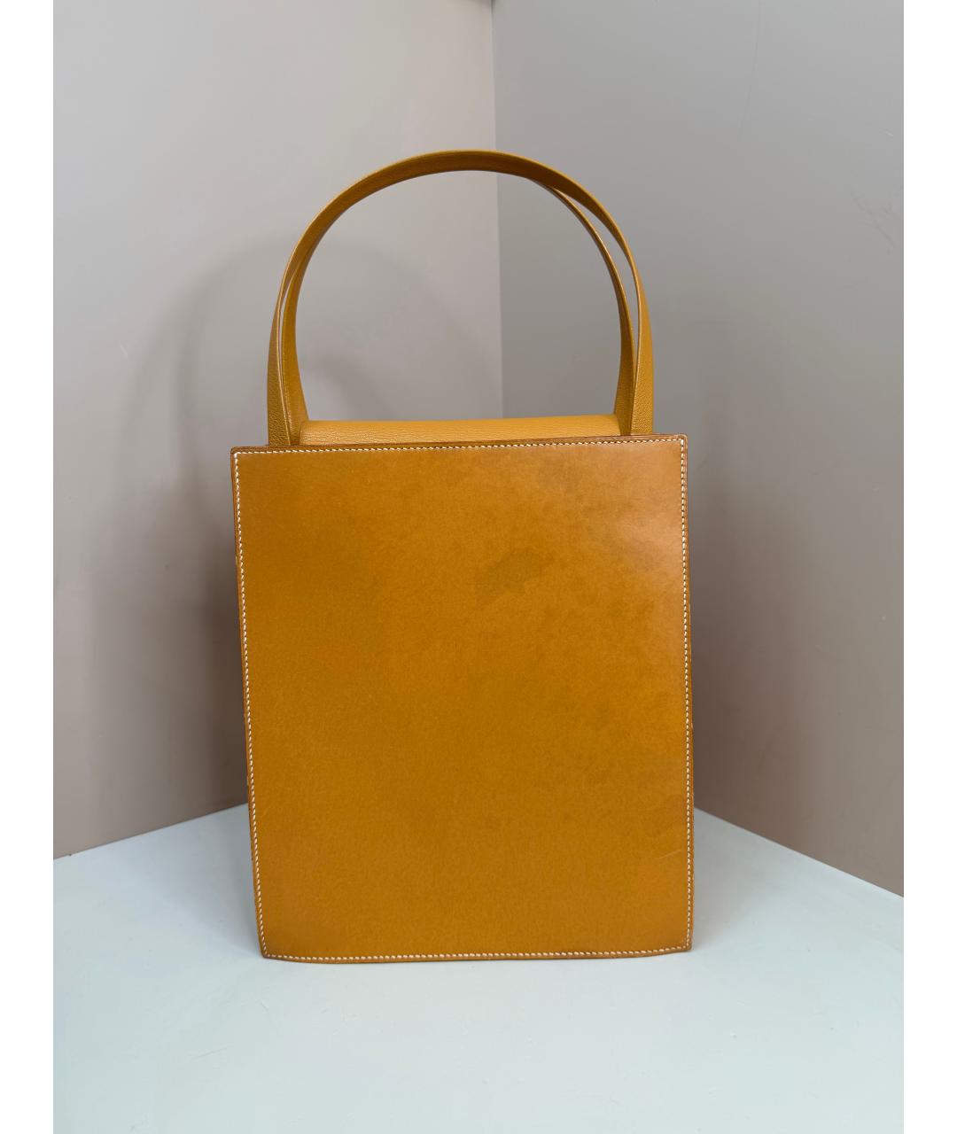 HERMES Горчичная кожаная сумка с короткими ручками, фото 10