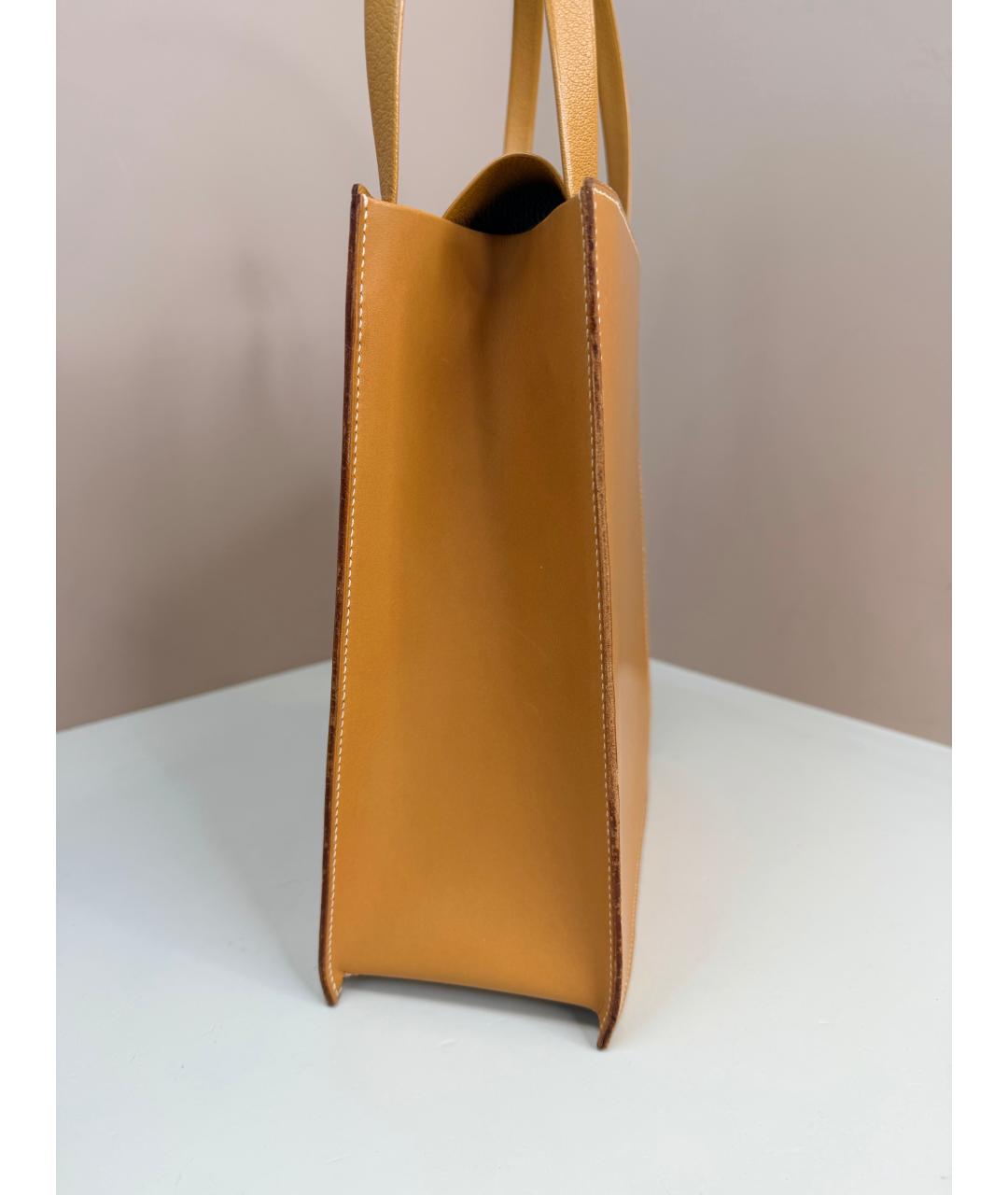 HERMES Горчичная кожаная сумка с короткими ручками, фото 8