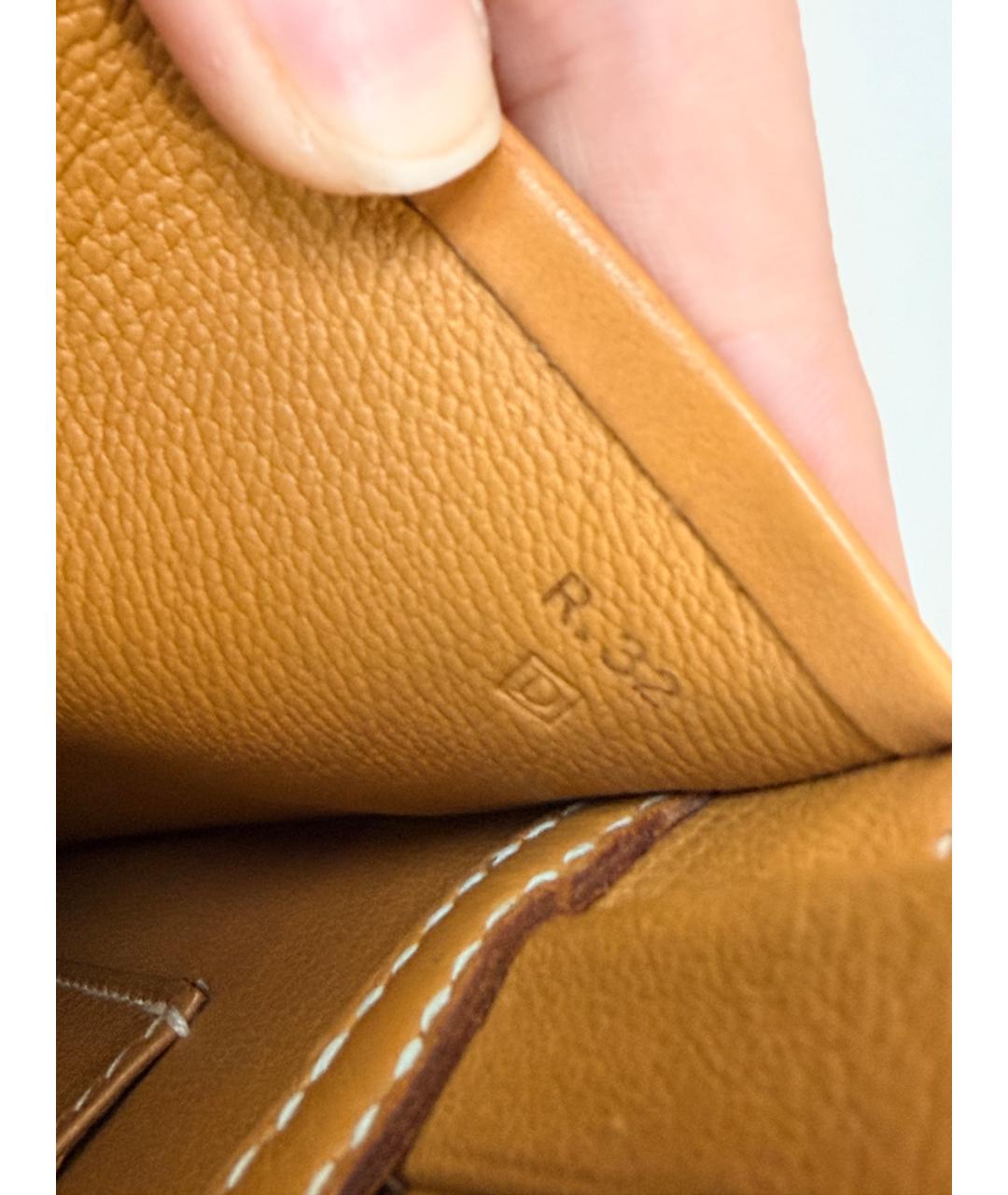 HERMES Горчичная кожаная сумка с короткими ручками, фото 4