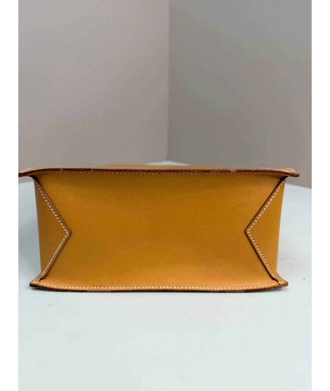 HERMES Горчичная кожаная сумка с короткими ручками, фото 9