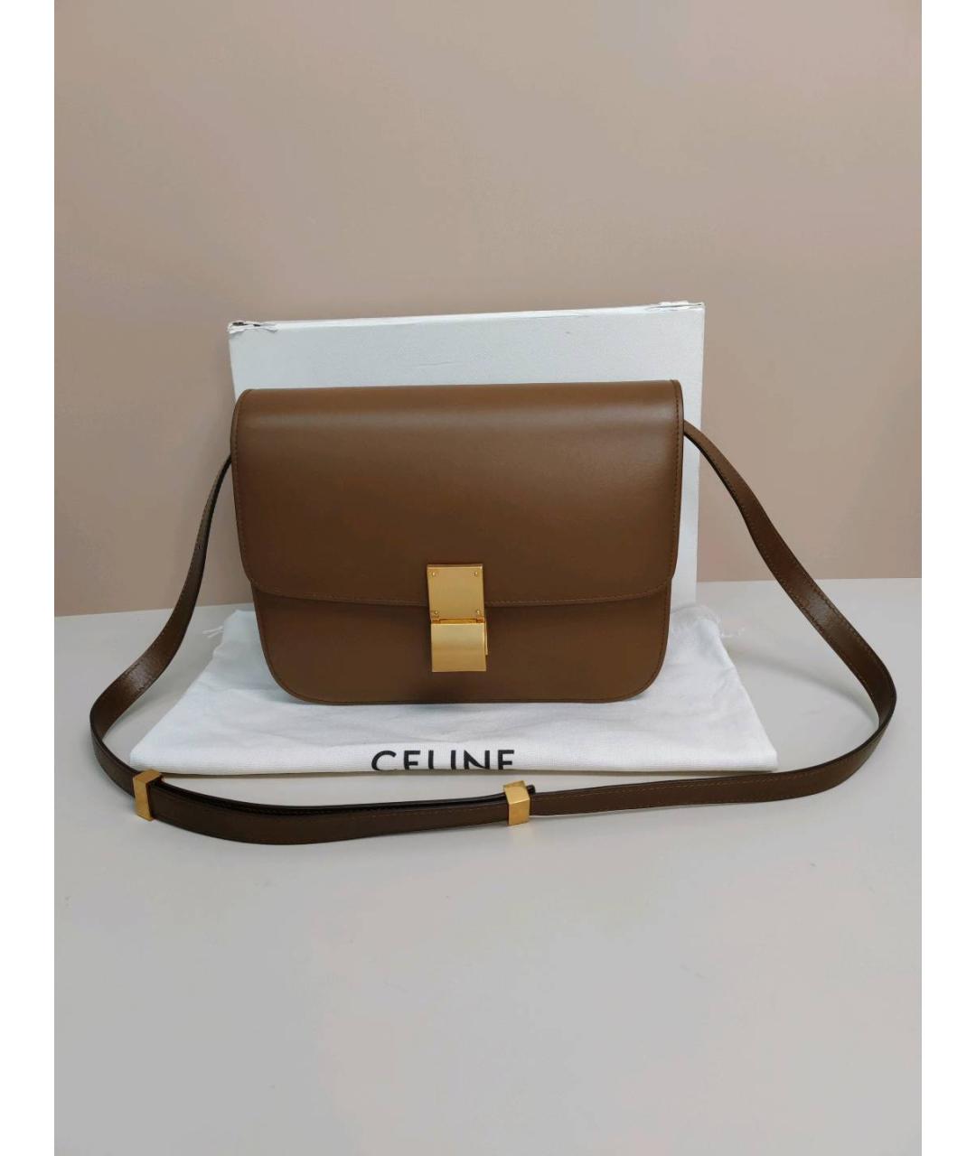 CELINE Коричневая кожаная сумка через плечо, фото 4