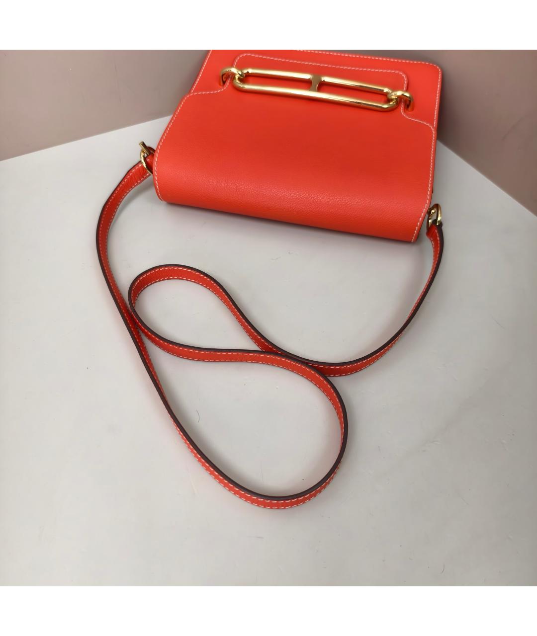 HERMES Оранжевая кожаная сумка через плечо, фото 9