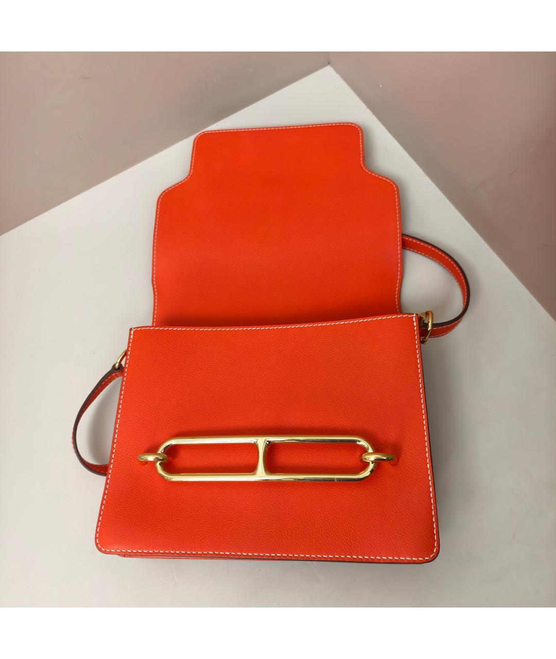 HERMES Оранжевая кожаная сумка через плечо, фото 2