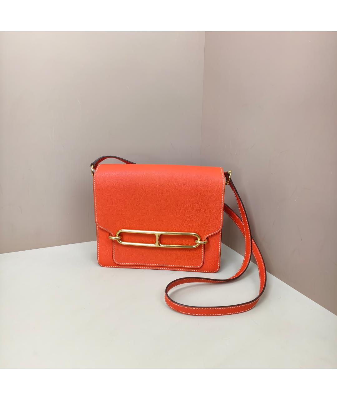 HERMES Оранжевая кожаная сумка через плечо, фото 10