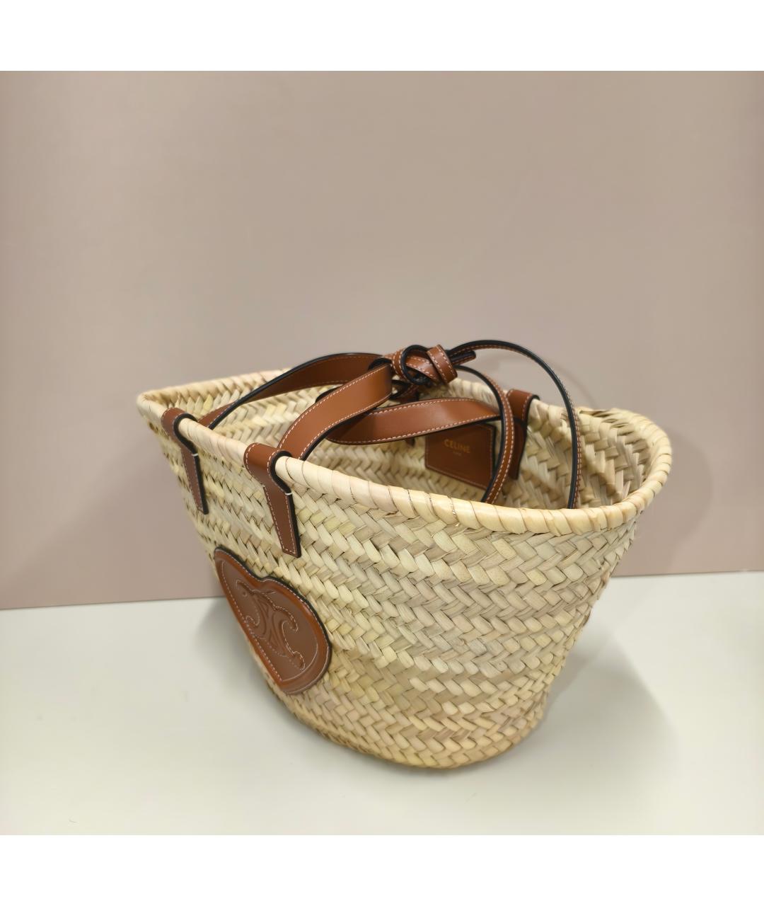 CELINE Бежевая пелетеная сумка тоут, фото 9