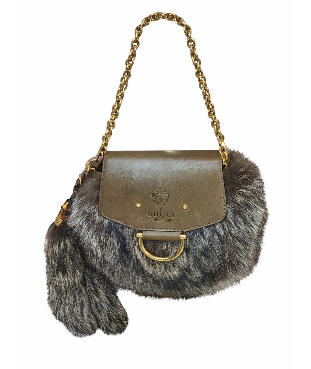 GUCCI Коричневая меховая сумка через плечо, фото 1