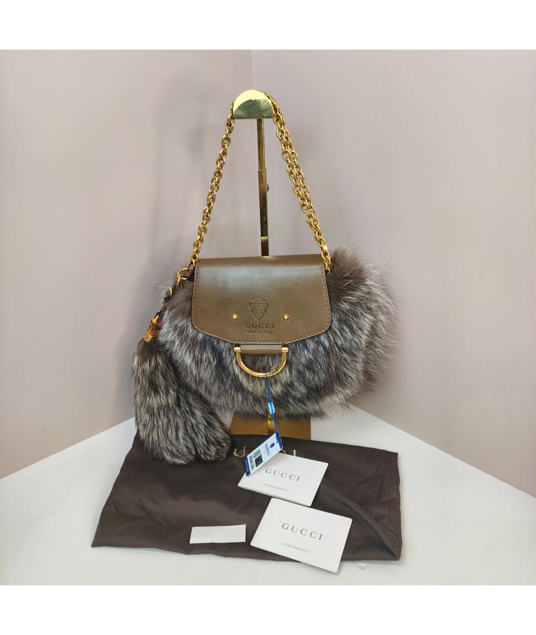 GUCCI Коричневая меховая сумка через плечо, фото 10