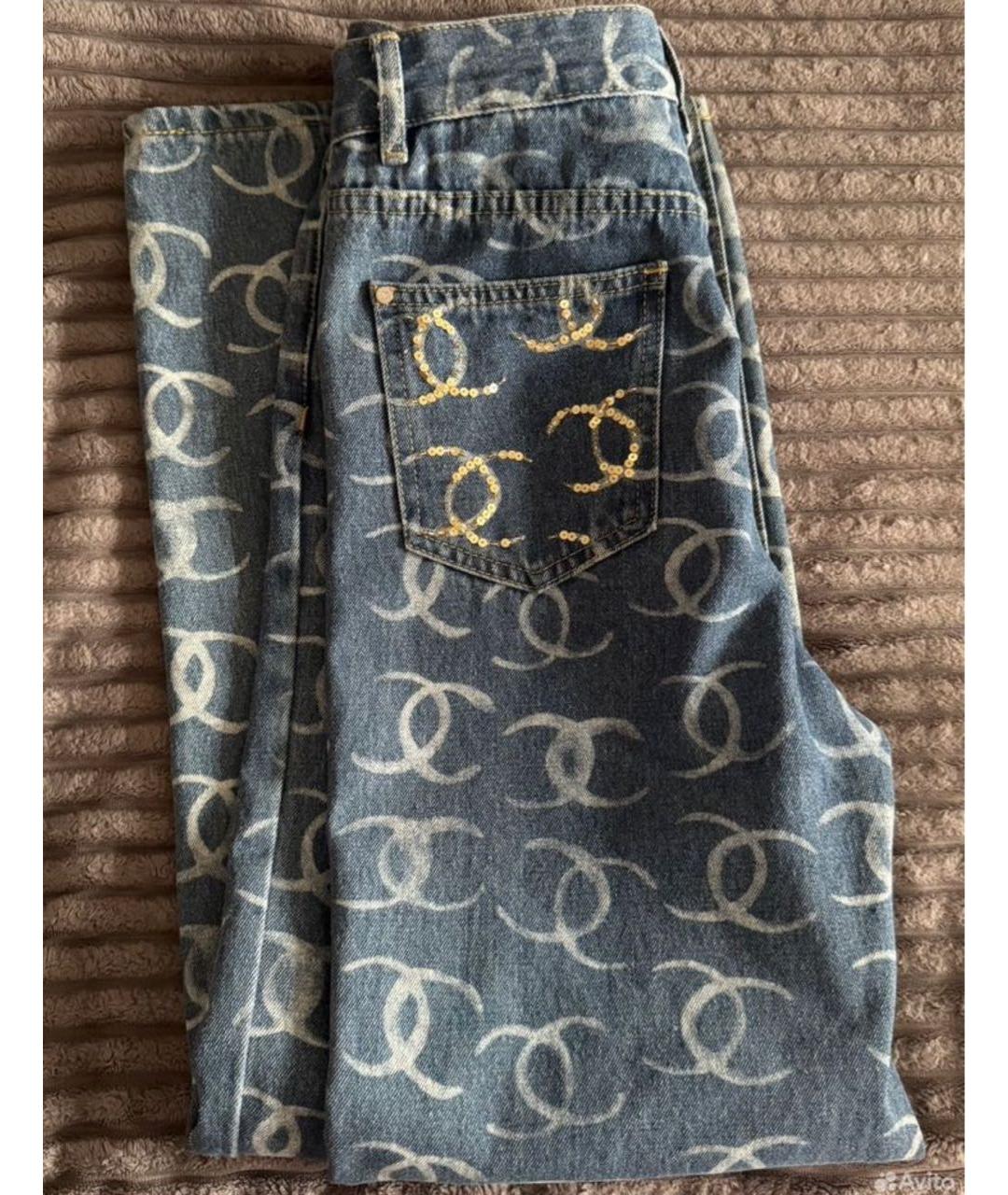 CHANEL Синие хлопковые прямые джинсы, фото 4