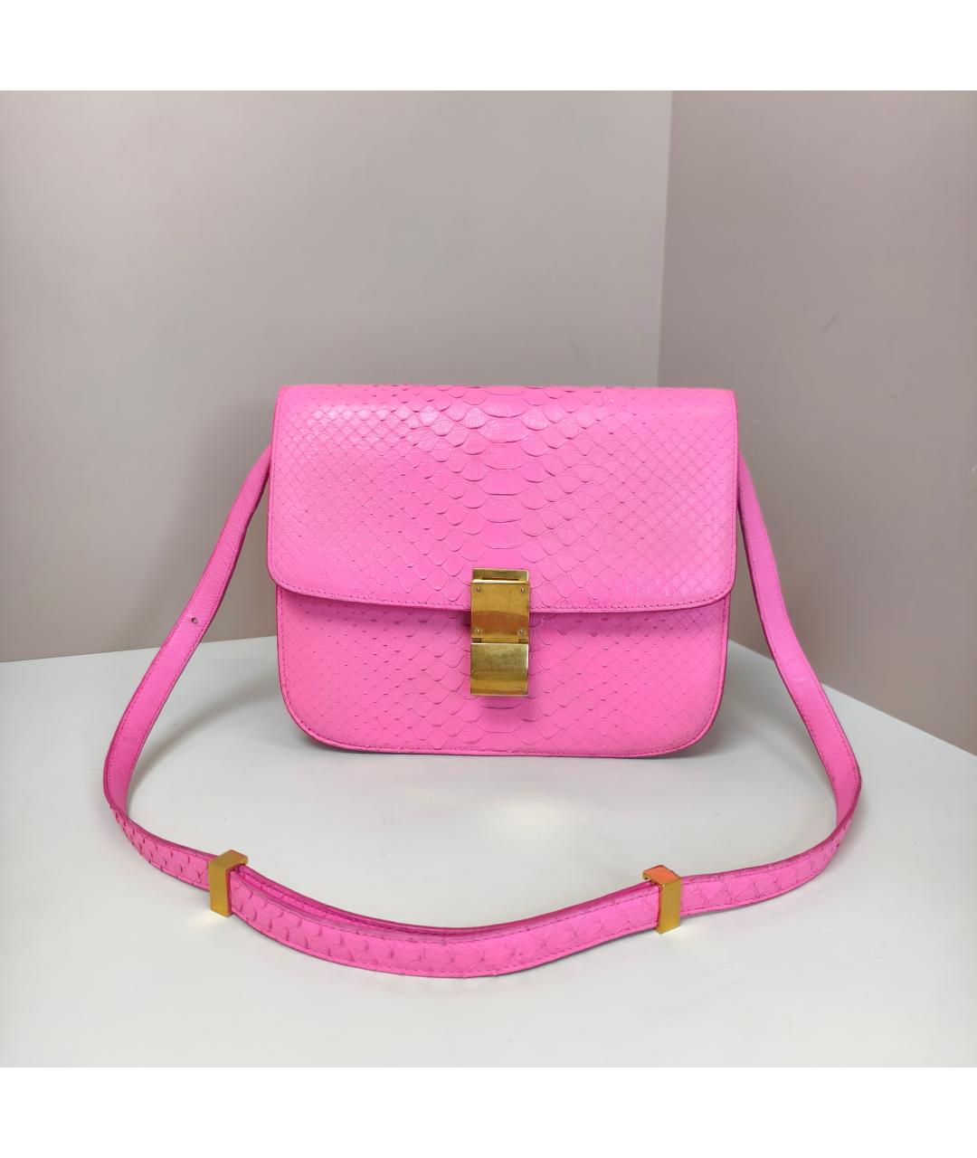 CELINE Розовая сумка через плечо из экзотической кожи, фото 10