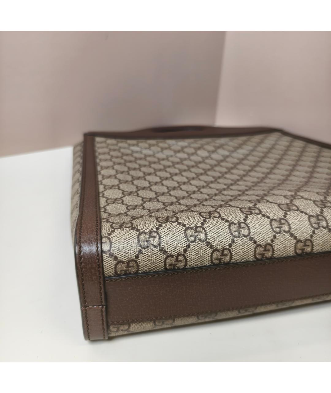 GUCCI Коричневая тканевая сумка с короткими ручками, фото 5