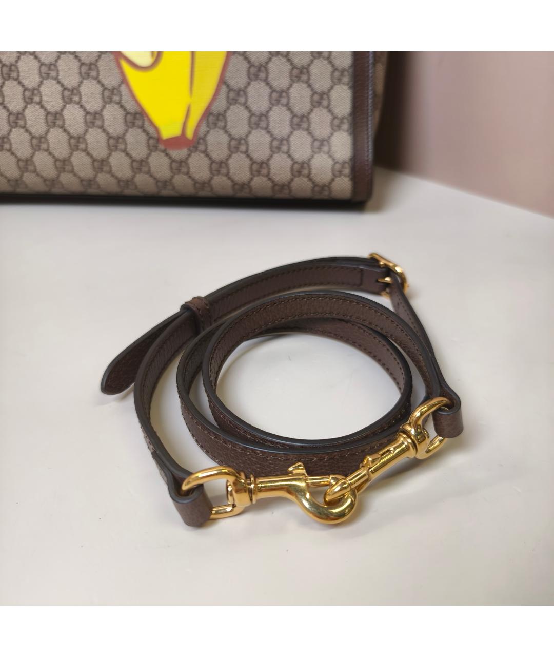 GUCCI Коричневая тканевая сумка с короткими ручками, фото 8