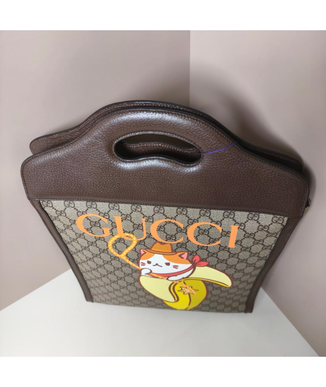 GUCCI Коричневая тканевая сумка с короткими ручками, фото 4