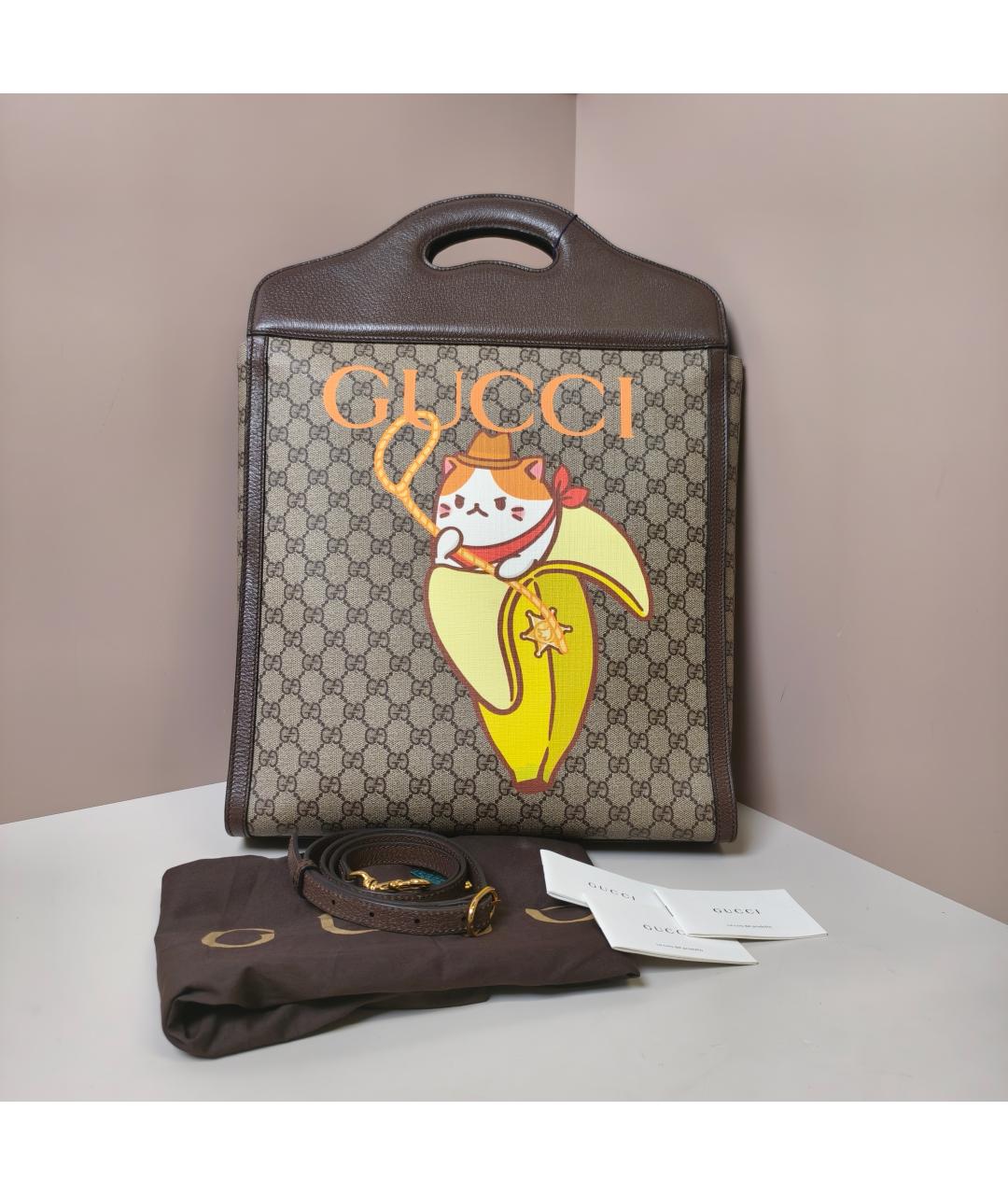 GUCCI Коричневая тканевая сумка с короткими ручками, фото 10