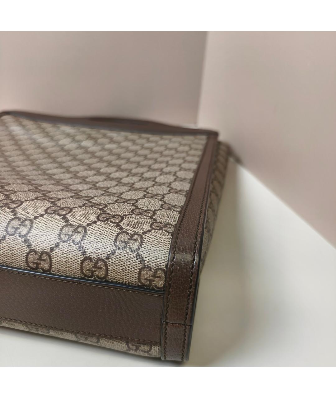 GUCCI Коричневая тканевая сумка с короткими ручками, фото 3