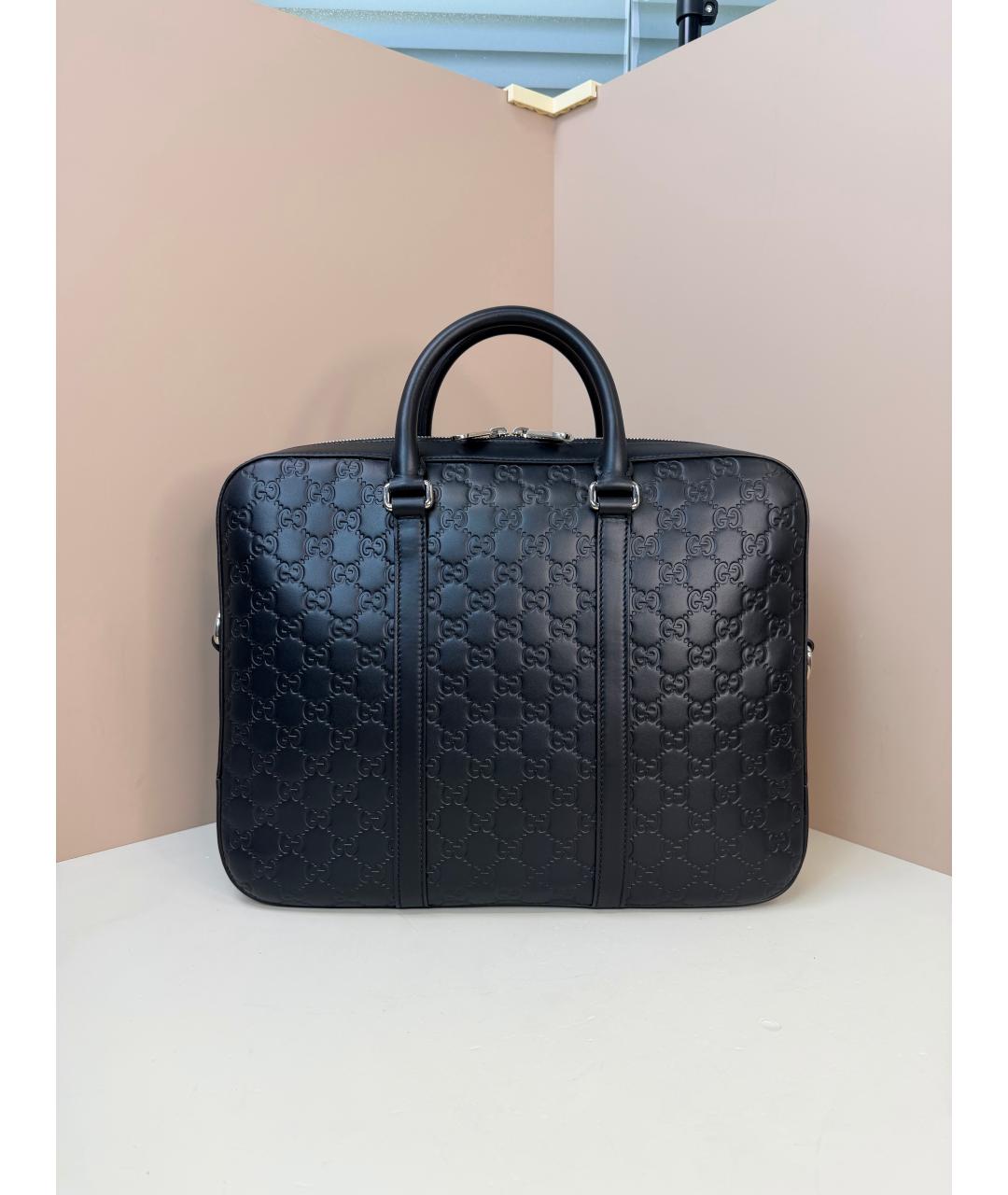 GUCCI Черный кожаный портфель, фото 2