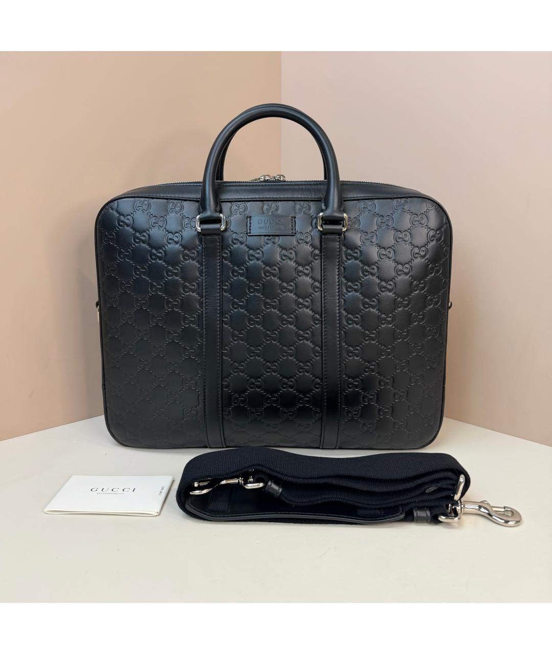 GUCCI Черный кожаный портфель, фото 10