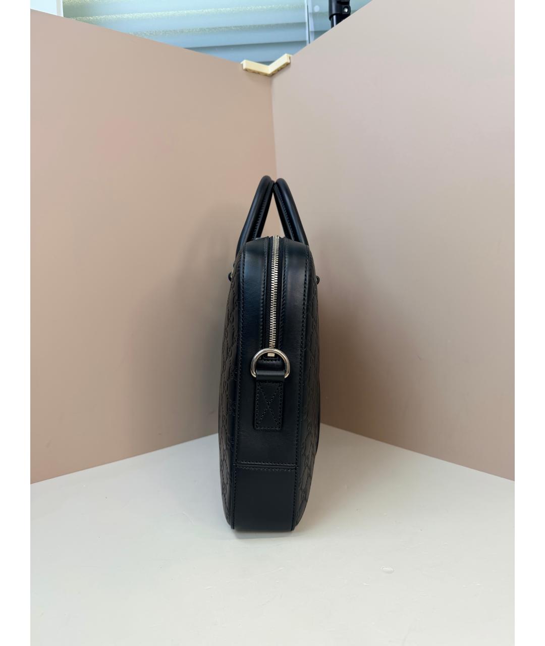 GUCCI Черный кожаный портфель, фото 6