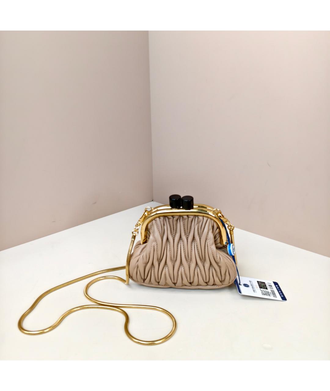 MIU MIU Бежевая кожаная сумка через плечо, фото 10