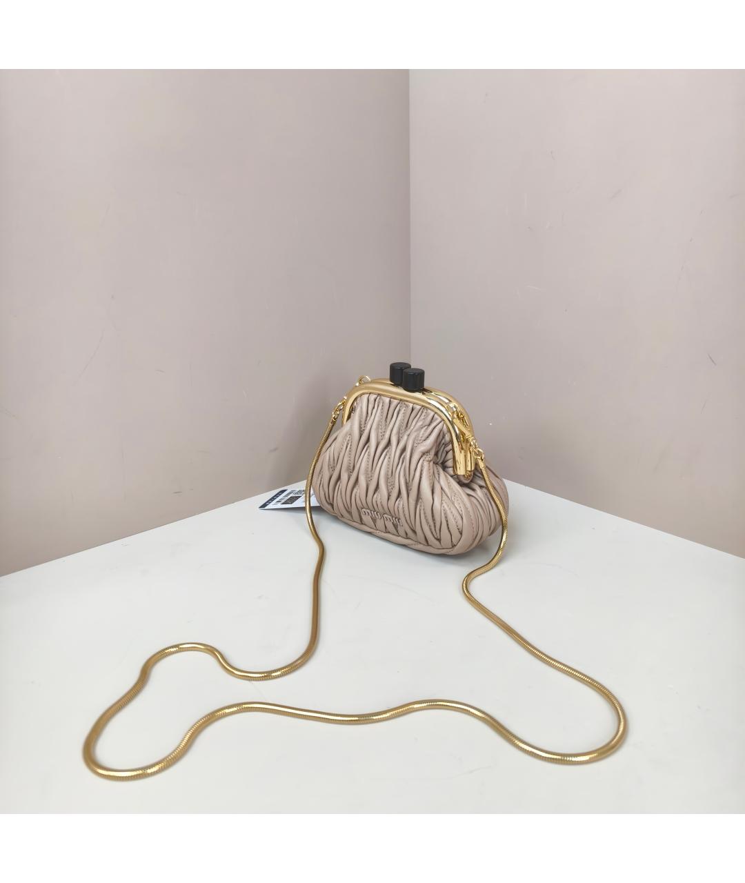 MIU MIU Бежевая кожаная сумка через плечо, фото 7