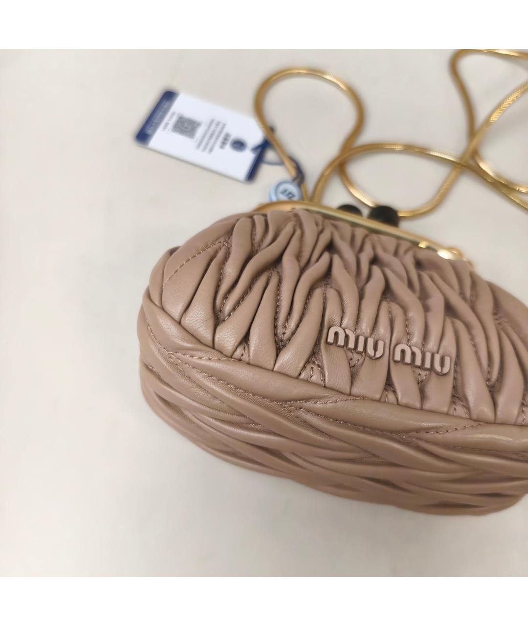 MIU MIU Бежевая кожаная сумка через плечо, фото 4