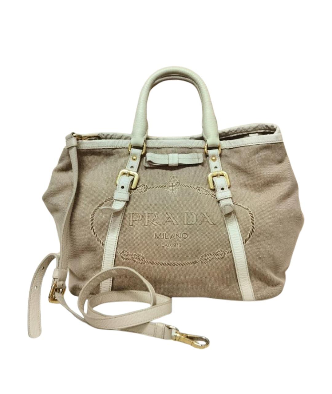PRADA Бежевая тканевая сумка с короткими ручками, фото 1