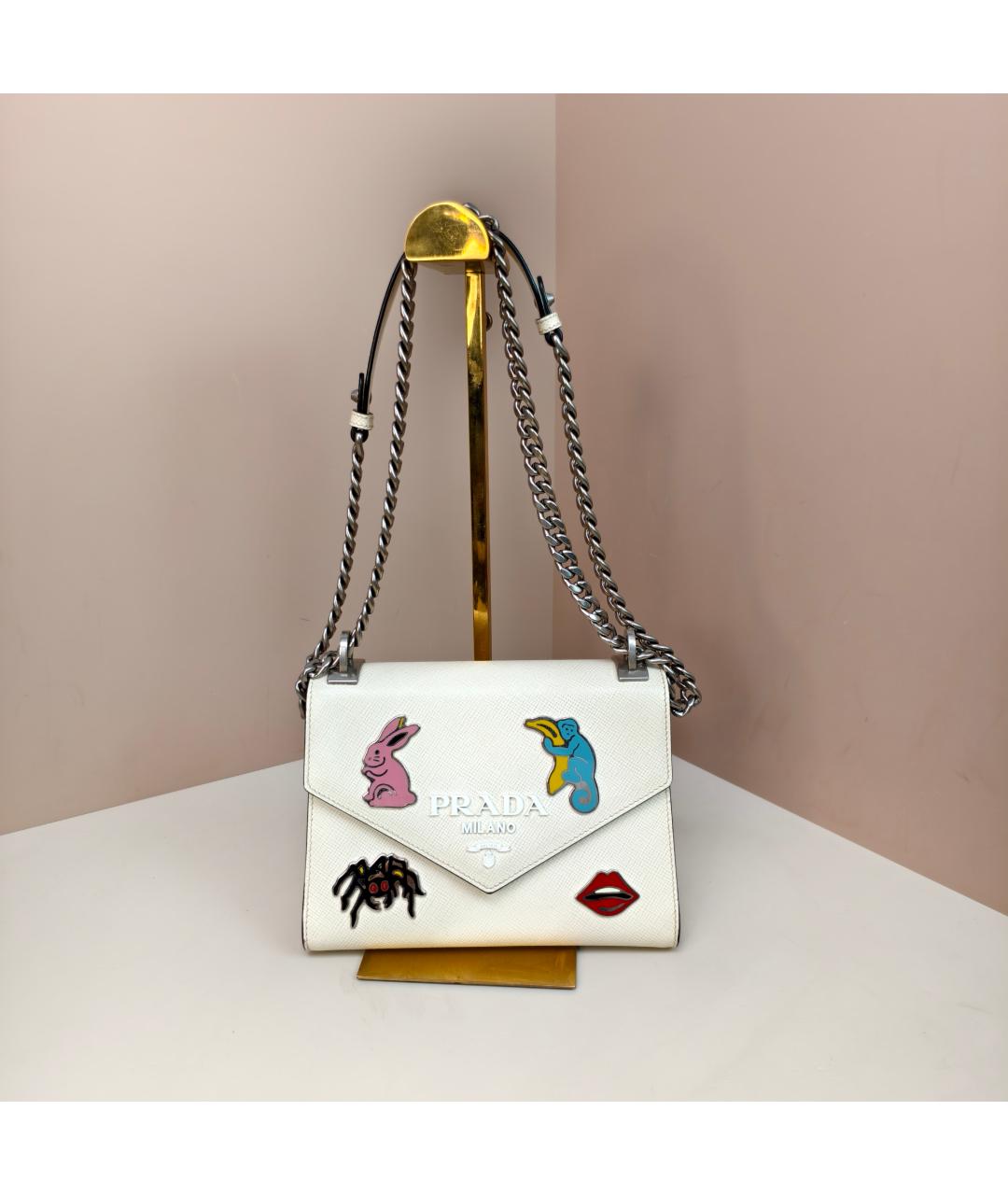 PRADA Белая кожаная сумка через плечо, фото 6