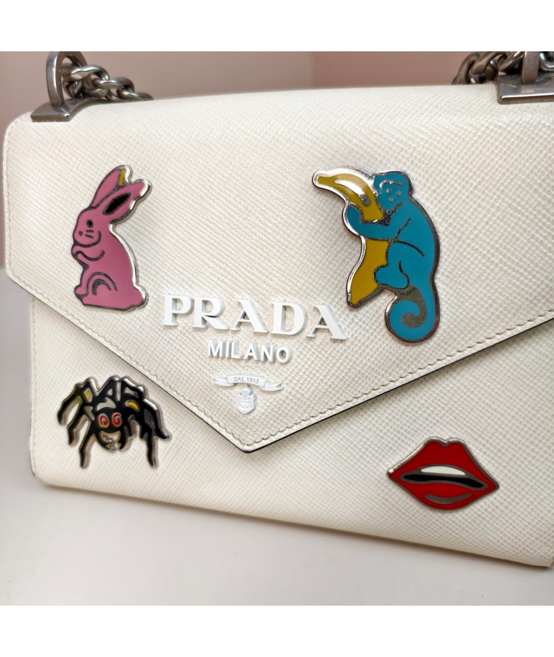 PRADA Белая кожаная сумка через плечо, фото 3