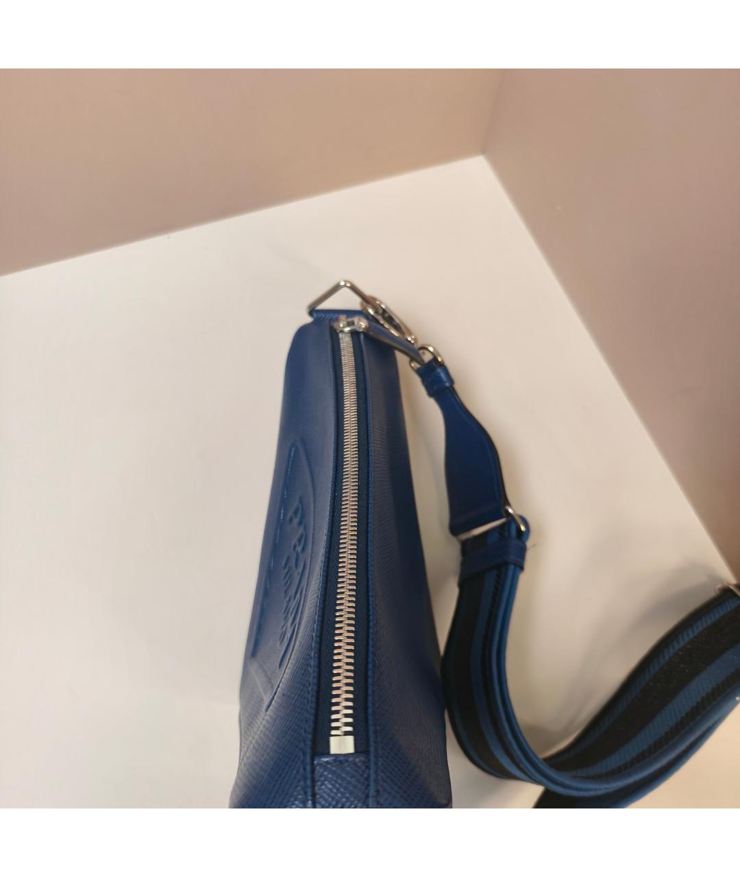PRADA Темно-синяя кожаная сумка через плечо, фото 8