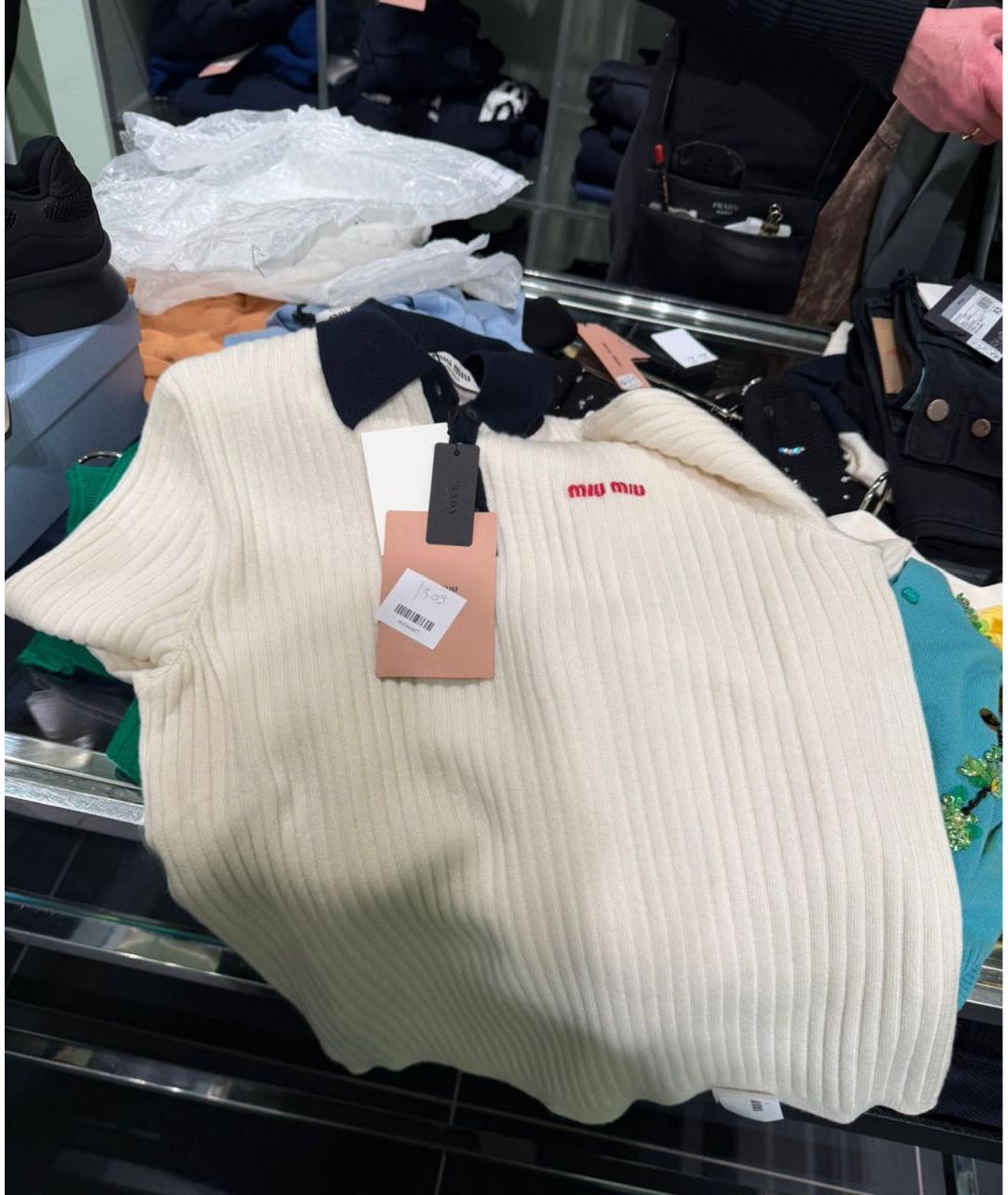 MIU MIU Белая хлопковая футболка, фото 4