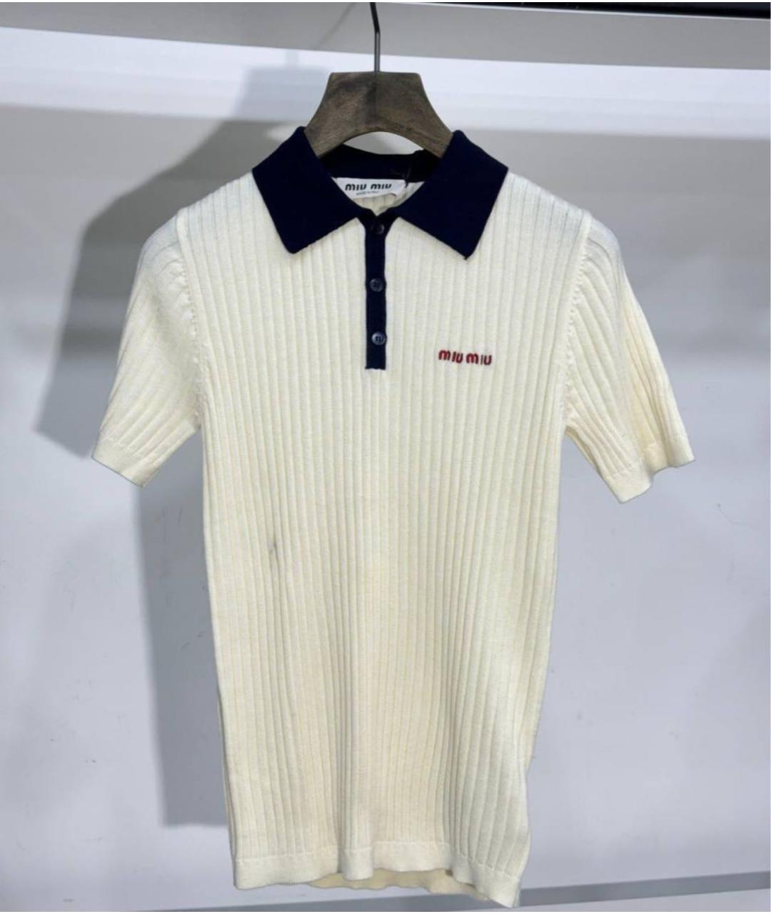 MIU MIU Белая хлопковая футболка, фото 5